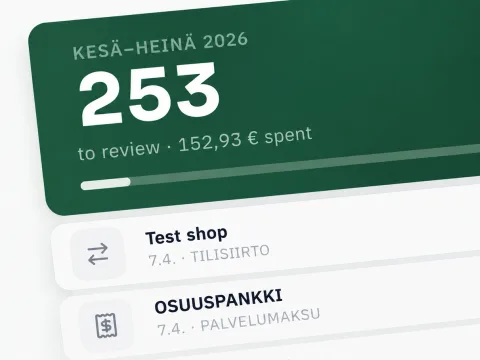 A close-up adaptation of my budgeting app's period card and transaction list.